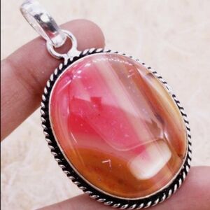 Pink Agate Gemstone 925 Sterling Silver Handmade Pendant Necklace